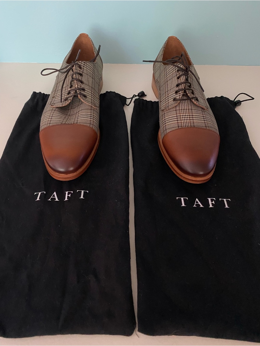 Taft Brown Leather & Plaid Cap-Toe Derby Shoes